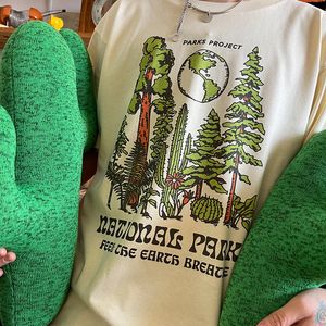 Camiseta para mujeres Proyecto de verano Proyecto de plantas Impresión de estilo de estilo retro unisex manga corta de color caqui algodón camisetas gráficas de los 90 230306