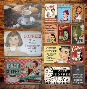 Retro Coffee Bar Metal målning Poster Vintage Cafe Metal Plate Tin Sign Shabby Chic Kitchen Home Restaurant Decoration Plaques 30x20cm W03