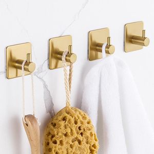 Sticker Adhesive Stainless Steel Wall Mount Holder Hook Door Clothes Coat Hat Hanger Hanger Towel Clothes Robe Rack Gold LX3884