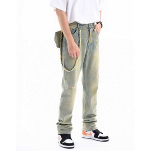 Мужские джинсы винтажные карманы расстроенные прямые джинсы для мужчин ретро -уличная одежда Хараджуку повседневные мешковатые джинсовые брюки Негабаритные Z0301