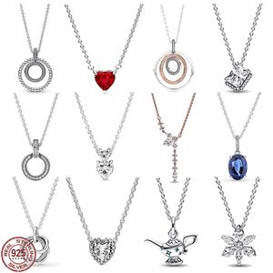 925 Silver Fit Pandora Colar Pingente Heart Women Jóias de moda Red Heart Round Square Bule Pingente