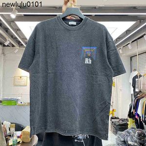 Mężczyźni T Shirt Women Vintage Designer ciężki materiał Rhude Perspective Tee Lekko luźna wielokolorowa ładna myjka koszula