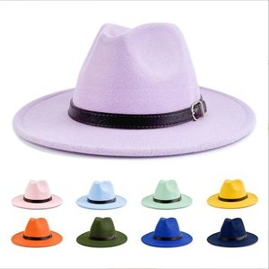 Panama Cap Jazz Felt Fedora Top Hats Formal Hat Retro Woolen Lady Fashion Solid Plain Candy Color Wide Brim Caps Unisex Trilby Chapeau for Men Women Fedorahat BC446