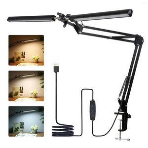 Table Lamps 24W 120LEDs Swing Arm Desk Lamp With Clamp Architect Light 3 Colors Lighting Dimmable USB Power-off Memory