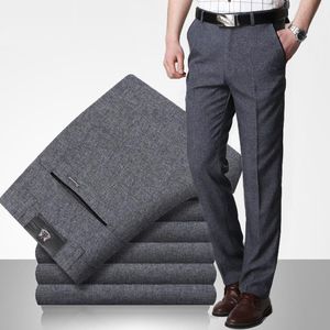 Мужские брюки весенняя осенняя бизнес повседневная мода твердые нежные утолщенные брюки мужской бренд костюм черно -синий серый 230307