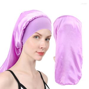 Beanies Beanie/Kafatası Kepleri Katı İpek Saten Uzun Geniş Bant Bonnet Güzellik Saç Bakımı Gece Uyku Şapkaları Kadınlar İçin Koruyucu1 Wend22