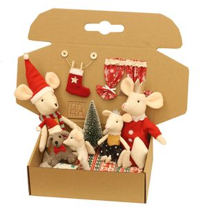 Other Toys Christmas mouse family dollhouse cute stuffed animal dolls kids christmas presents soft plush toys High quality box doll 230307