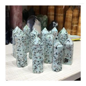Decorative Figurines Bulk Wholesale High Quality Healing Crystal Tower Natural Light Blue Rock Kiwi Jasper Point Wand For Decoration