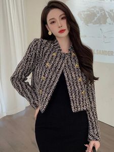 Jackets femininos Autumn Winter Fashion Women Women Coat Tweed Tweed Button Blow