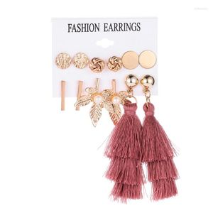 Dangle Earrings Fashion Tassel Long Drop Simple Combination For Women Rose Red Cotton Silk Fabric Fringe Woman Jewelry