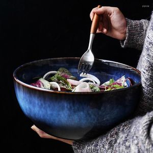 Skålar 2400 ml Super Big Salad Bowl Ceramic Blue Porslin Drop Table Seeple Deep Fruit Capacity CL92403