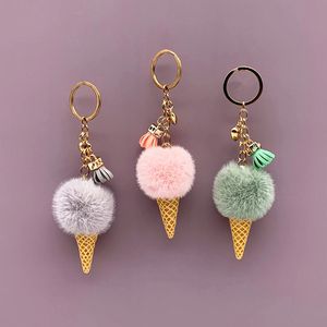 Cute Ice Cream Plush Keychain Pendant Women Cartoon Bag Car Key Chain Ring Jewelry Keychains Accessory Gift