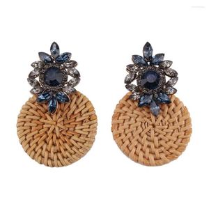 Dangle Earrings Green Rattan Knit Wooden Drop Vintage Handmade BIg Crystal Party Statement 2023 Women Jewelry Wholesale