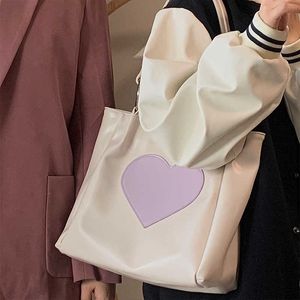 Shopping Bags Handbag Women Heart Printing Soft Pu Leather Shoulder Large Capacity Tote Luxury Lady 230304