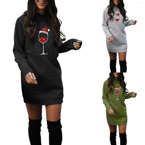 Casual Dresses Women Christmas Snow Goblet tröjor Shirts Långärmad crewneck Lätt midi Pullover klänning vältalande för