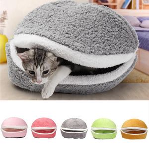 Łóżka kota Pet Bed-Hamburger Bed Nest Pluszowe ciepłe wygodne skorupa jesienna zima dla małych psów odpornych na wiatr akcesoria do mycia