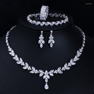 Collana Orecchini Set JMK Lusso 4 pezzi Boho Foglia Zircone Argento Anelli Bracciali Set Per Le Donne Spose Matrimonio