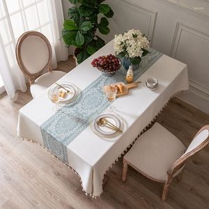 Table Cloth Cotton Linen Rectangular Tea Cover Wedding Party Tablecloth Lace Tassels Dustproof Dresser Household