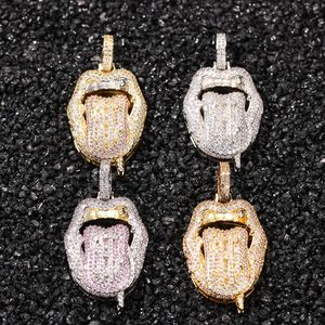 Hip Hop Jewelry Dollar Tongue Pendant Gold Filled CZ Zircon Iced Out Bling Necklace With Rope Chain Rapper DJ Accessories Gift