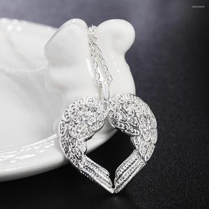 Hänghalsband som säljer 925 Sterling Silver 18 tum Angel Wing Love Zircon Necklace Women's Fashion Wedding Party Charm smycken