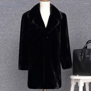 Herrjackor Autumn Winter Imitation Mink Long Coat Men trendiga förtjockar termisk elegant dike mode faux päls kläder