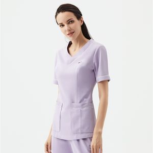 Medical Nursing calça de duas peças Roupas de trabalho Mão lavando roupas para mangas curtas Salão de beleza orais de beleza orais de mangas curtas Personalização de mulheres uniformes