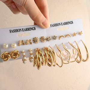 Серьги обруча 1Set Gold Metal Circle Pearl Drop For Women Fashion Geometric Stud Big Dangle 2023