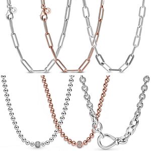 925 Серебряная подгонка Pandora Ожерелье подвесное сердце Женщины модные украшения густой бесконечно узловой цепь бусинки скольжение