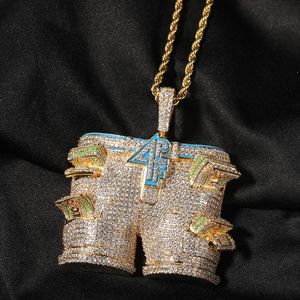 Kedjor hiphop halsband bling 4pf byxor pendell högkvalitativa kubiska zirkonar mäns tillbehör kvinnor is ut smycken halsbandschän