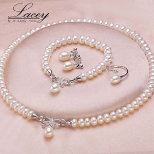 Orecchini Collana Set di gioielli di perle d'acqua dolce da sposa per donna set di collana naturale genuina regali di anniversario della madre bianco 230307