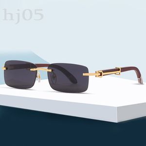 Shades Designer-Sonnenbrille Luxus-Herrenbrille Klassische Büffelhorn-Holz-Sonnenbrille Randlos UV-Schutz Lässige Damen-Luxusbrille PJ007 Q2