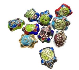 Traditional Handcraft Cloisonne Filigree Tortoise Beads for Jewelry Making Accessories Enamel Small Metal Animal Beads Supplier 10pcs/lot