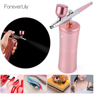 Yüz Bakım Cihazları Üst 04mm Pembe Mini Hava Kompresör Kiti Airbrush Boya Püskürtme Tabancası Tırnak Sanatı Dövme Zanaat Kek Nano Sis Mist Spreyer 230308