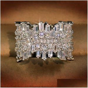 Yüzükler ışıltılı 925 Sterling Sier FL CZ Diamond Gemstones Partisi Kadın Band Halk Hediye Damlası Teslimat Takı Dhgarden Dhbbx