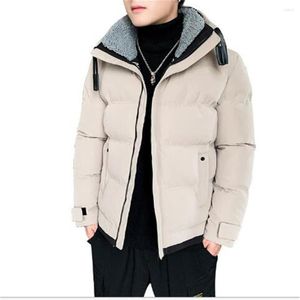 Mäns ner 2023 Vinter Löst tjock Solid Color Jacket Youth Handsome Lapel Cotton Clothed Parkas