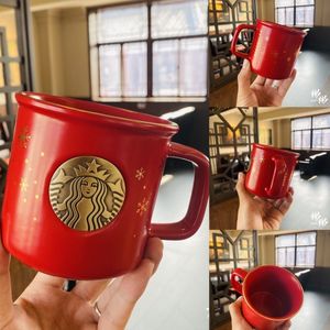 New Starbucks cups coffee ceramic mug large capacity Christmas vintage style mug couple gift box enamel cup