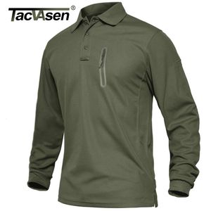 Polos masculinos Tacvasen zíper de bolso de bolso Tactical Camisa masculina de manga longa camisas de polos premium camisetas de golfe casual Exército Militar T-shirts Tops 230308