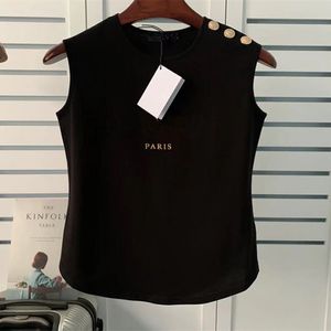 Designer-T-Shirt, Tank-Top, modisches Top, T-Shirt, Tops, Damen-Shirts, Weste, Frau, Buchstabe, Schulter, Knopf, Baumwolle, Schwarz, Sommer, ärmellos, lässig, weiblich, rosa, Damenbekleidung