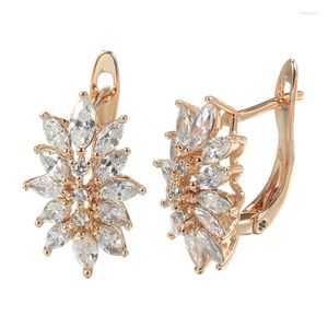 Kolczyki Dangle Kinel 585 Rose Gold Luxury Crystal Flower For Women Natural Zircon Bridal Vintage Wedding Jewelry