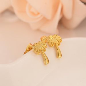 Stud Earrings Dubai India African Fashion Gold Filled Coconut Palm Shape For Women Party Girls Kids Gift DROP