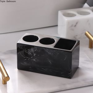 Toothbrush Holders 1pc Creative Marble Pattern Resin Multifunction Electric Rack Toothpaste Holder Bathroom Cleaning Brush Storage Box dgghr 230308