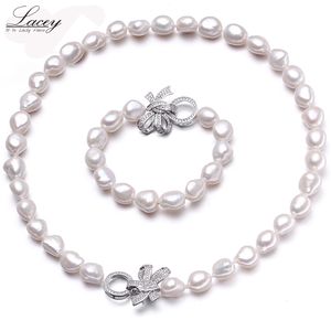 Earrings Necklace Natural cultured freshwater pearl jewelry sets women baroque1011mm bracelet necklace fine 230307