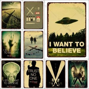 Tajemniczy The X Files Tin Plakat metalowe płyty drukowane Obcy UFO serial telewizyjny Retro film Tin Sign Poster Man Cave Metal Tin Sign Płytki do znaku pubowego Rozmiar 30x20cm W02