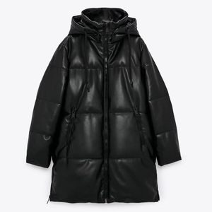 Trench feminina casacos de inverno encapuzado PU Parka Mulheres Faux Leather Down Jacket feminino Feminino Feminino Overcoat Casual quente Long Long