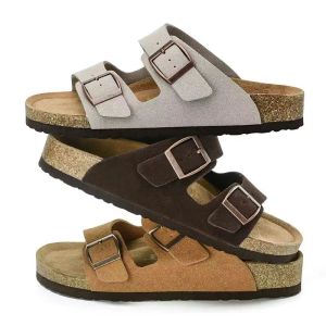 Real belt two buckle Cork OP01 Women's super soft one word slippers couple German Boken men's and women's beach shoes