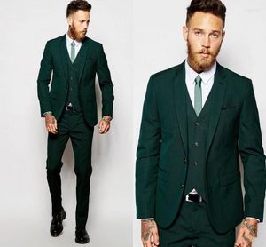 Men's Suits Arrival Two Buttons Dark Green Groom Tuxedos Groomsmen Notch Lapel Mens Blazers (Jacket Pants Vest Tie) W:1034
