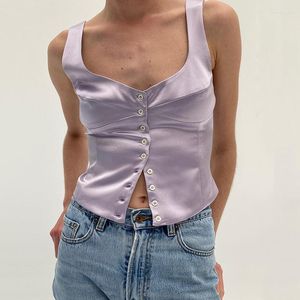 Zbiorniki damskie 2023 okrągły kołnierz Jedno piersi Top Kobiety Summer Seksowna bez rękawów Elegancka Crop Solid Casual Lady Streetwear