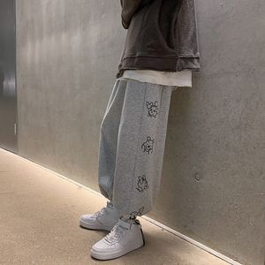 Мужские брюки Осенние Женщины Грема боковая мультипликационная печать брюки мешковываемые Wideleg для INS Streetwear Harajuku Design 230307