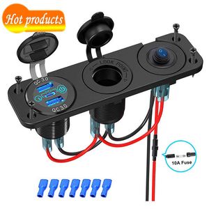 Novo painel de soquete de carregador de carro do tipo C Tipo C 12V / 24V Alumínio QC3.0 Duplo USB Fast Charger Socket Powerlet para motocicleta de barco marinho