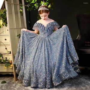 Mädchenkleider, silbernes Blumenkleid, Tüll, für Hochzeit, Kindergeburtstag, Ballkleid, elegante Prinzessin